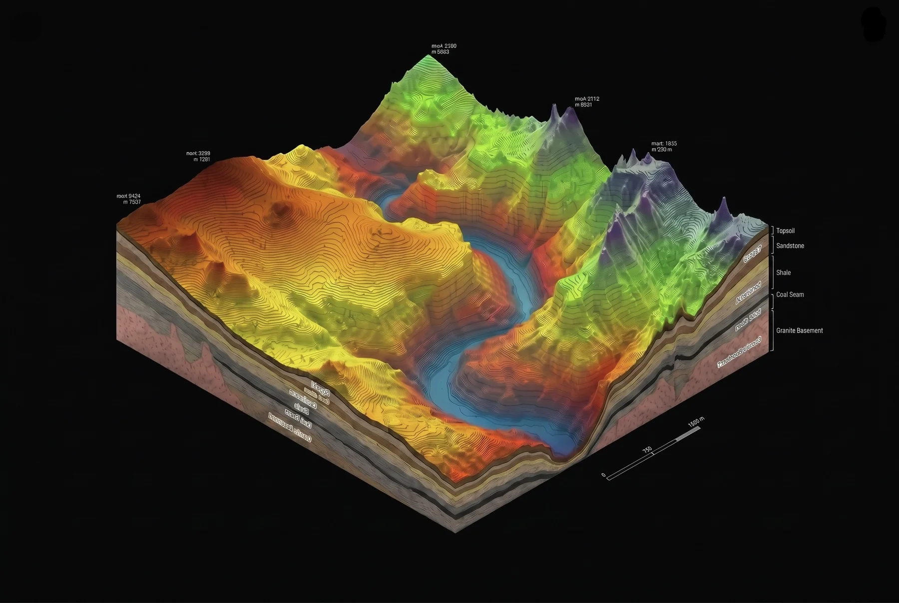 Modelo digital de terreno 3D — geología